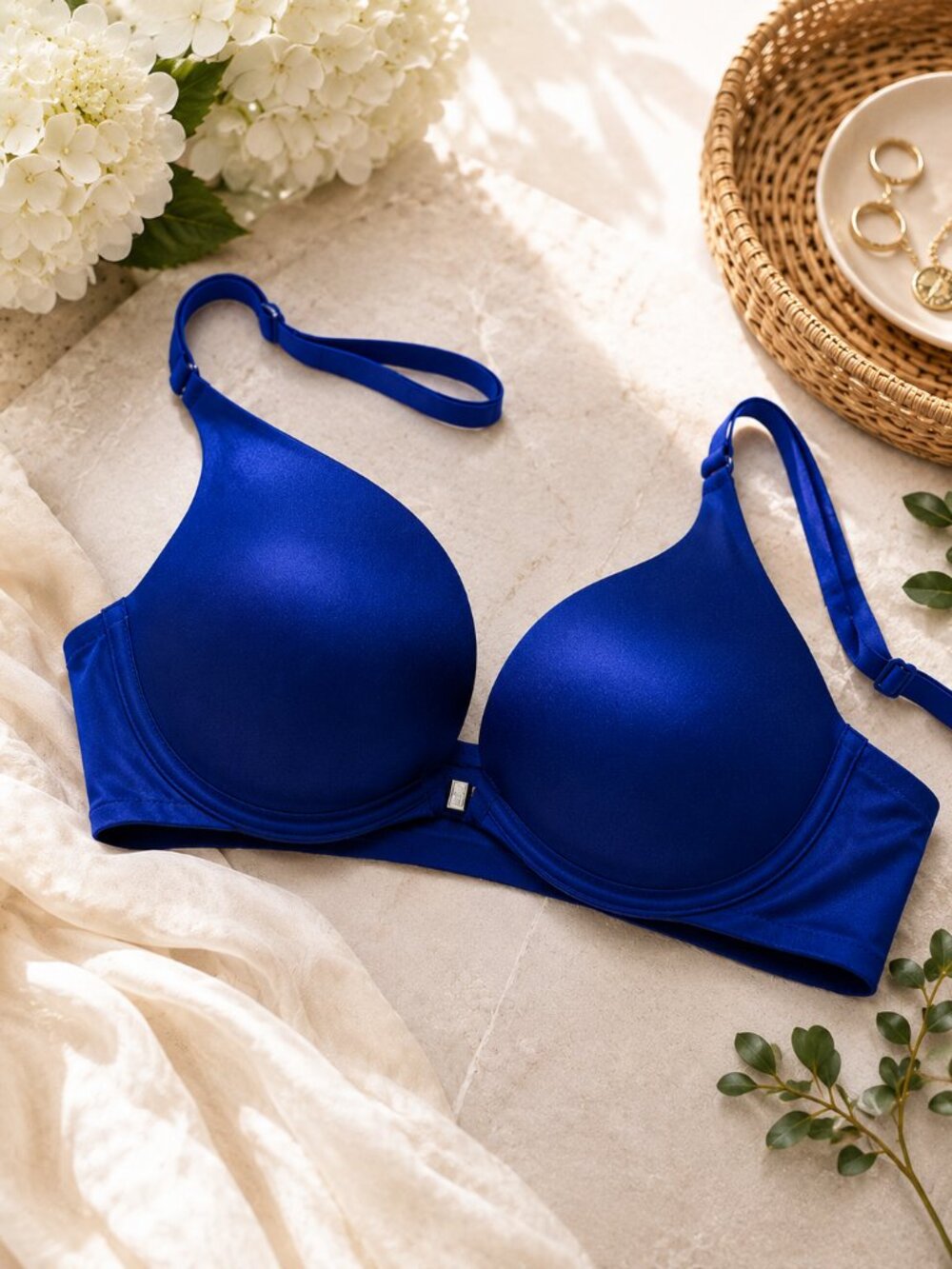 Victoria’s Secret Plunge Bra Blue 34B Front Close Push Up Smooth Cups G-1627